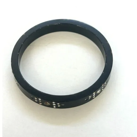 Vintage Black Plastic Bangle – Inset Rhinestones, Art Deco Style - Picture 3 of 6